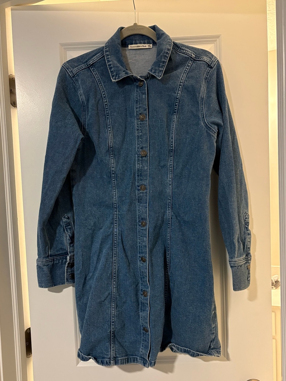 Abercrombie & Fitch Denim Mini Dress Medium Tall Blue Button Front Long Sleeve